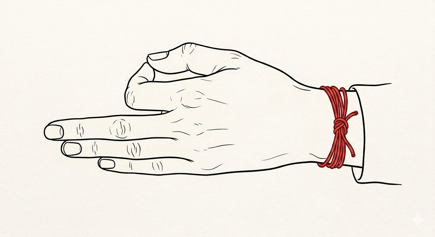 Hand with kalava red thread at wrist